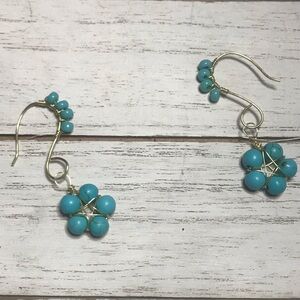BOGO 50% OFF! NEW! Dangly Turquoise Flower Earring W/ Gold Wire. Handmade.